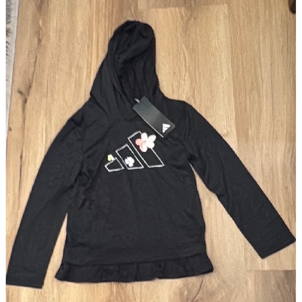 Adidas Girls Black Floral Logo Hoodie Size 4 NWT